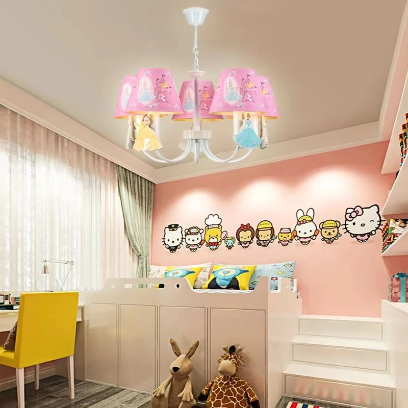 Kids Lamps 5 Lights Princess Theme Pink Chandelier Children Light Bedroom LED Light for Children's Room Free Ship