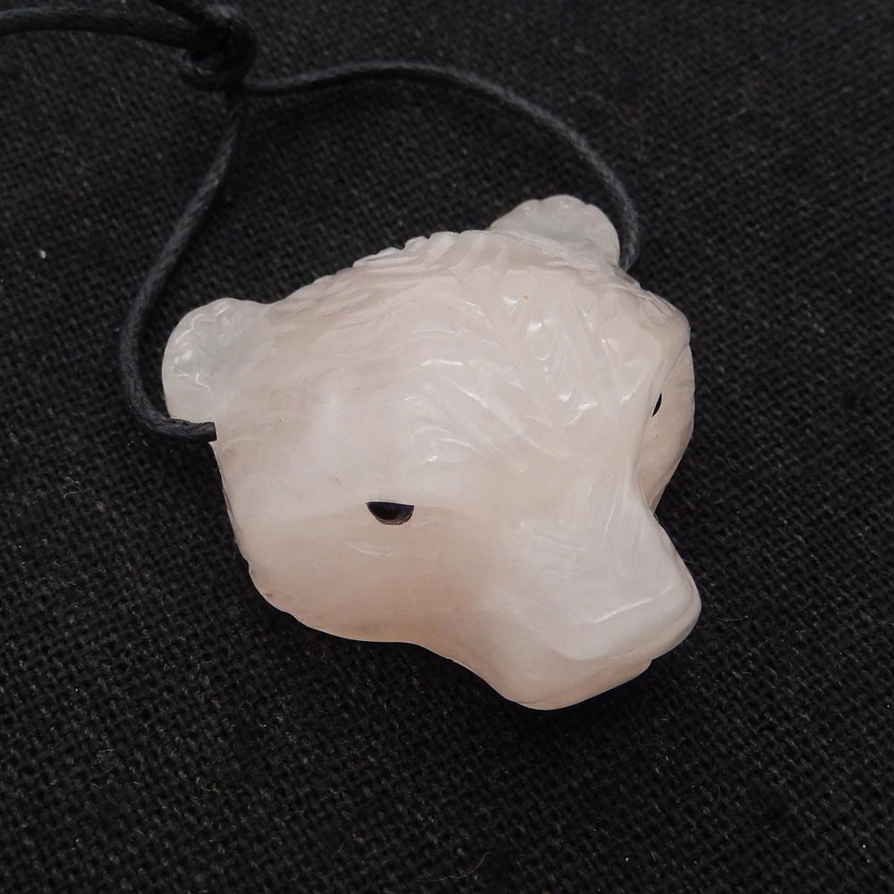 Natural Pink Quartz Hand-Carved Bear Heads Pendant,Fashion Jewelry For Women Beads Jewelry Gemstone Birthday Gift