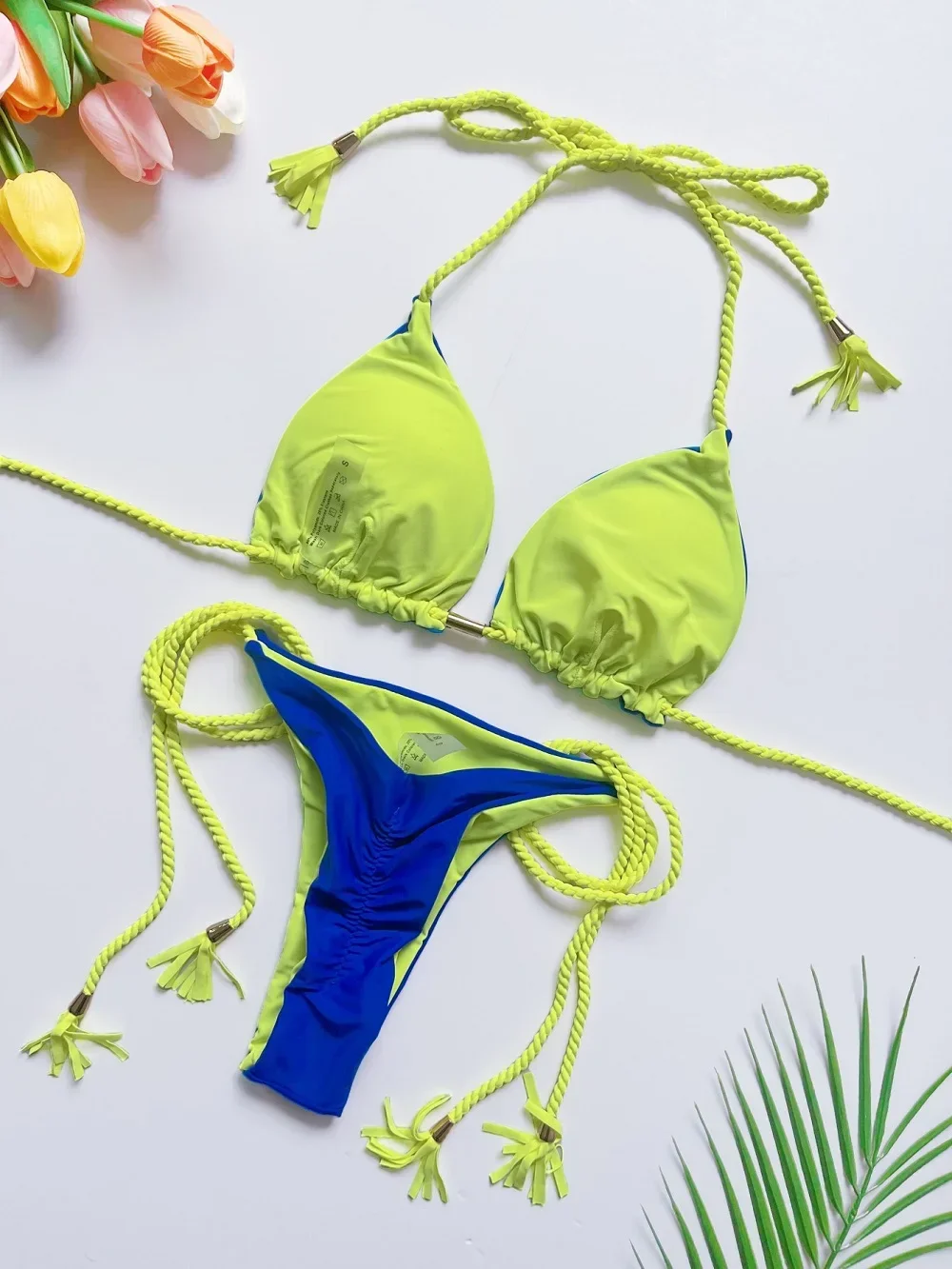 2025 セクシーな無地ツーピース三角水着女性水着編組ロープビキニセットビーチ水着ブラジル Biquinis