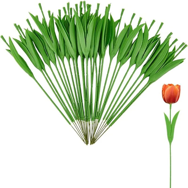 33cm Künstlicher Tulpenstiel mit Blättern, Weichgummi, integrierter Stiel mit innenliegendem Eisendraht, biegbar, DIY-Zubehör für künstliche Blumen – Detail 5