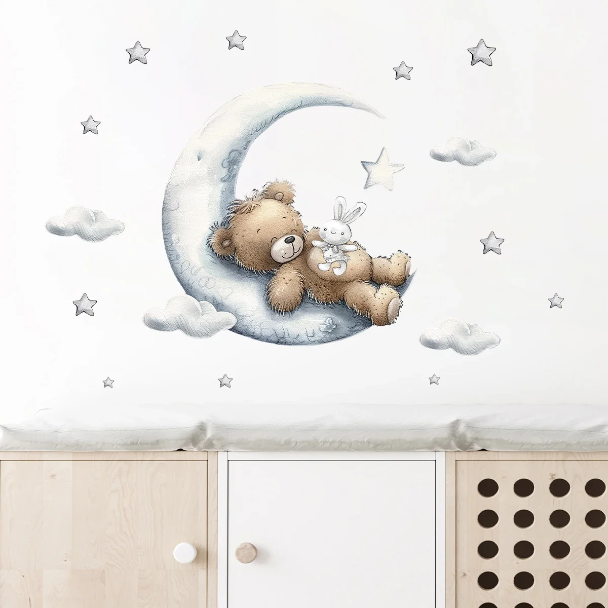 1Pc Cartoon Star Moon Sleep Bear Wall Stickers for Kids Baby Room Decor Home Decoration Bedroom Living Room Wall Decals Art