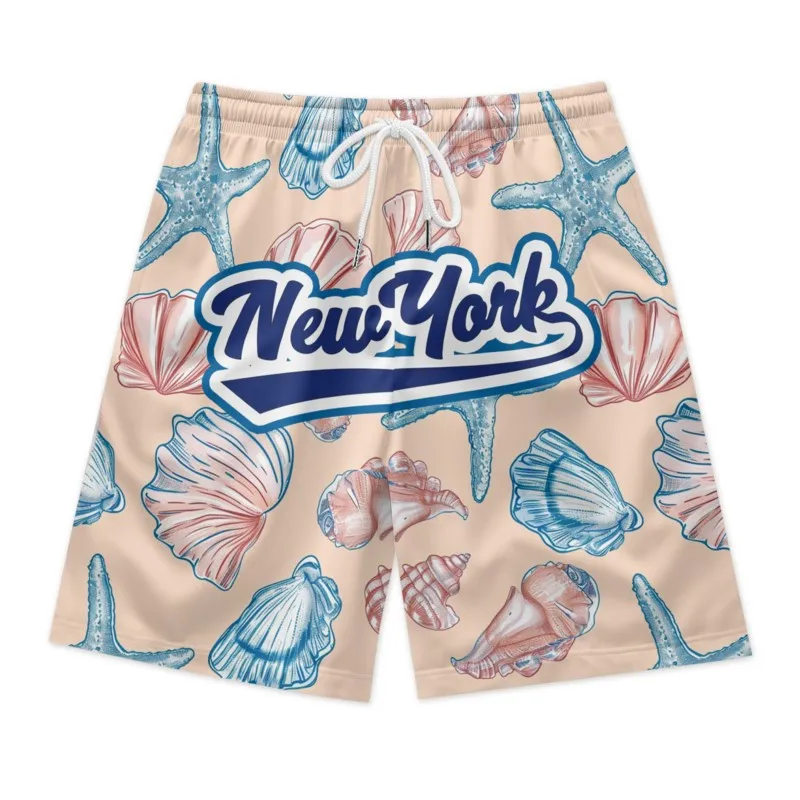 Seashells Print Men's Summer Drawstring Waist Shorts Quick Dry Breathable Polyester Sport Shorts Streetwear Clothing Bottoms