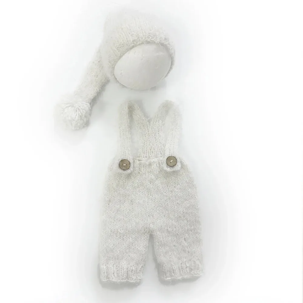 Newborn Photography Outfit Baby Hand-woven Costume Wool Mohair Crochet Romper Jumpsuit Overalls Hat Cap Boy Girl Photo Accessori