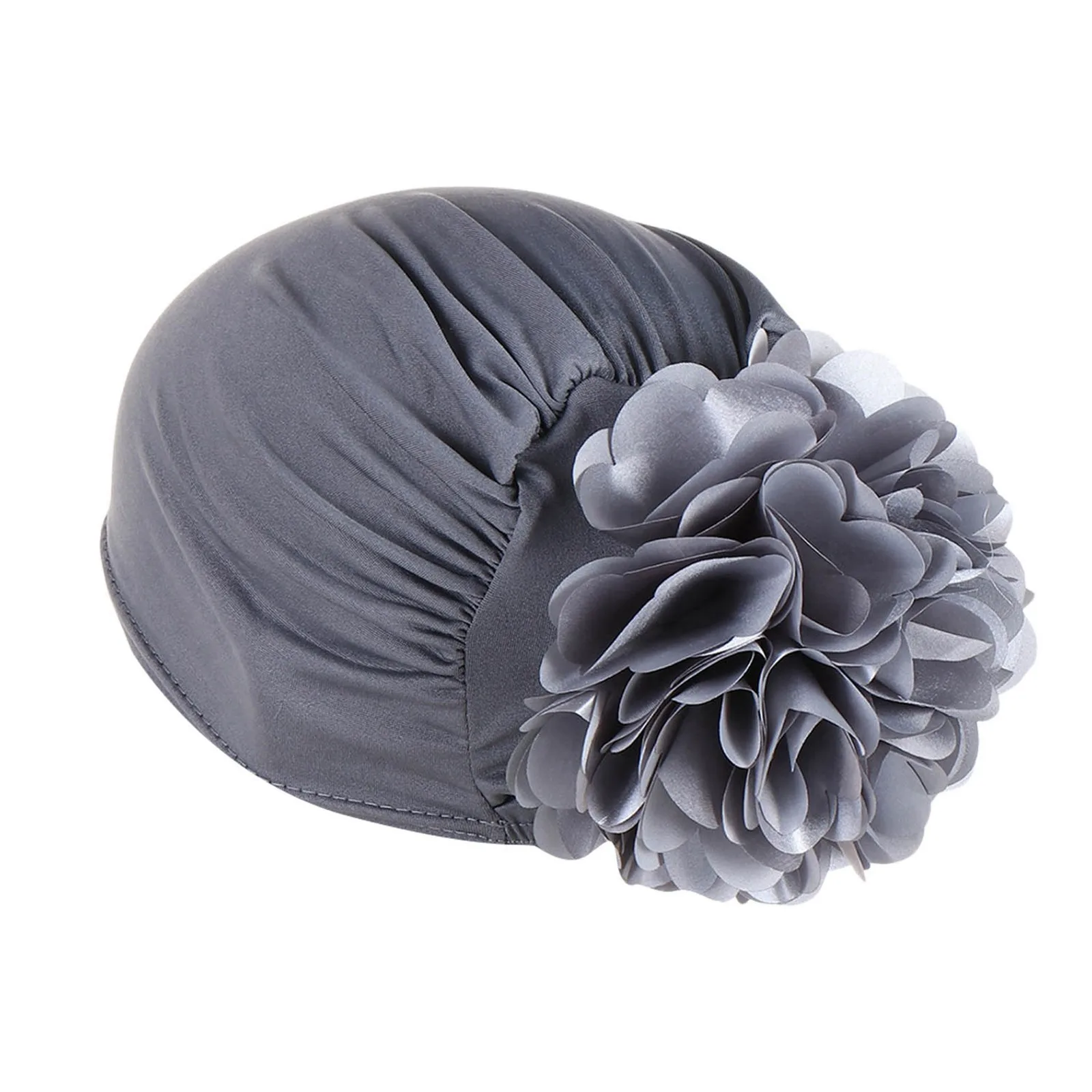 Women's Hijabs Big Flower Turban Hair Accessories Elastic Cloth Hair Bands Hat Beanie Ladies Muslim Solid Hair Loss Scarf Cap