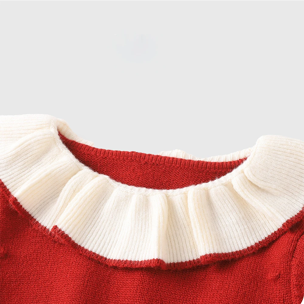 فستان محبوك على طراز الأميرة للفتيات مع ياقة لوتس للأطفال من القطن الخالص، تنورة سترة خريفية بتصميم كرز حلو، أزياء لطيفة