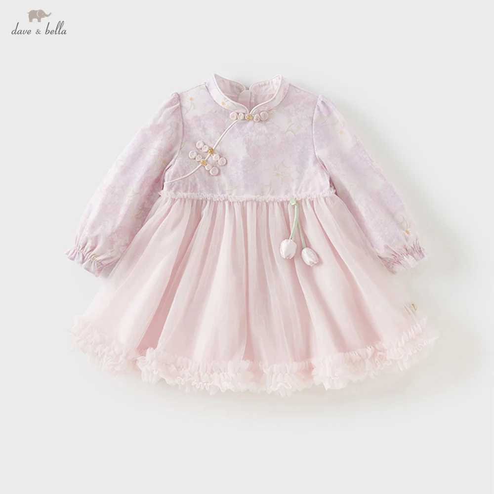 

Платье Dave Bella для девочек, осень-весна, милая милая розовая сетчатая юбка с длинными рукавами, нежные вечерние детские платья принцессы DB3252702