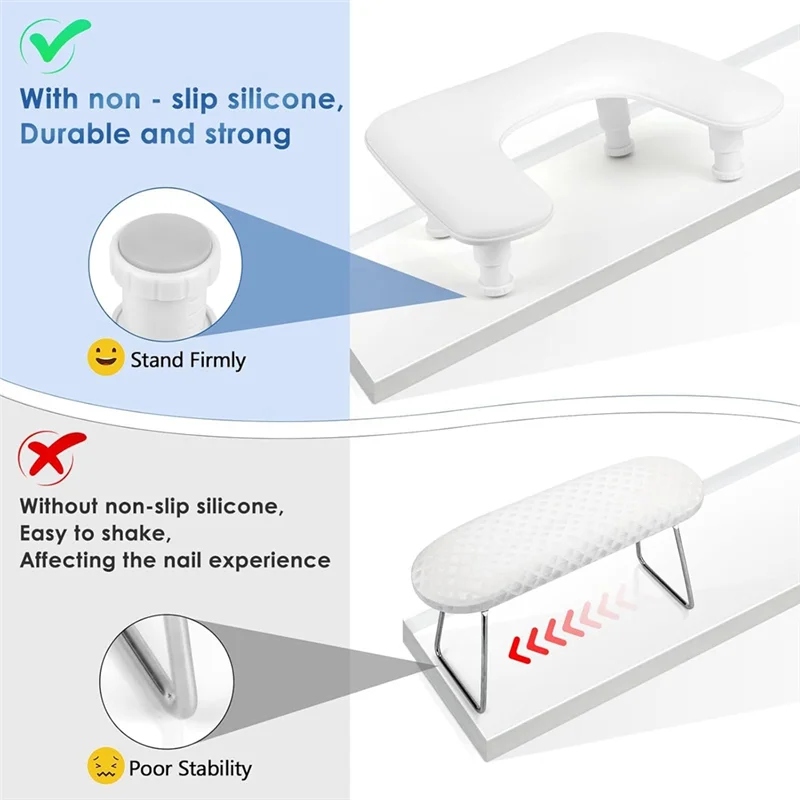 

T19C Manicure Arm Rest For Nails Tech: U-Shaped Adjustable Nail Armrest -PU Leather Hand Stand Rest For Manicurists