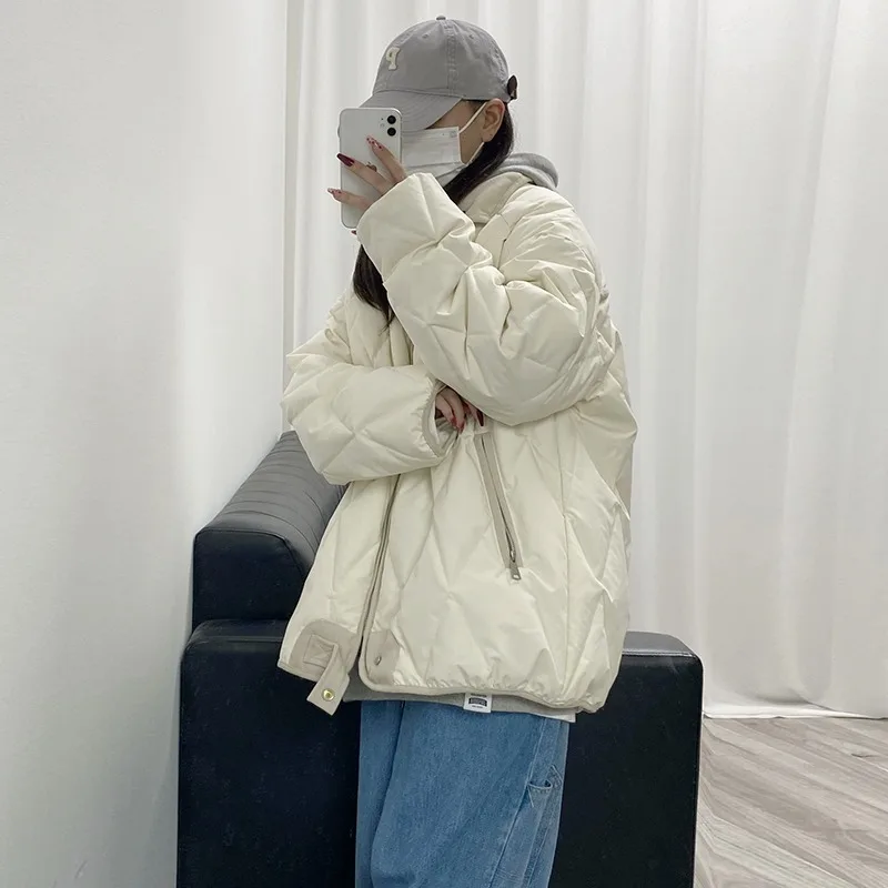 Veste en coton matelassé en losange pour femme, vêtement polyvalent, ample, décontracté, manches longues, fermeture éclair, poche, nouvelle collection automne 2025