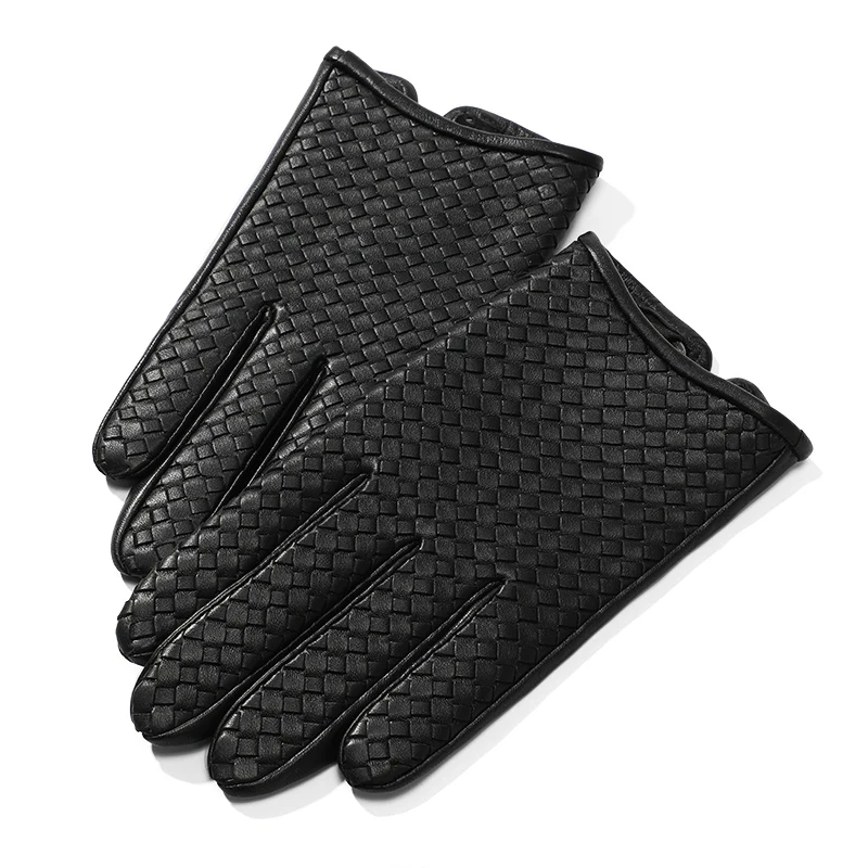 sport winter man motorcycle hand knitting sheepskin leather driving gloves