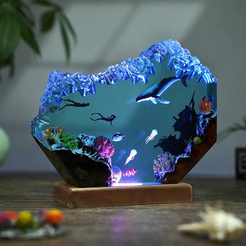 Shark Resin Light Killer Whale Figure Table Lamp Creactive Art Bedroom Ornament Marine Room Decorations Iterm USB Connection