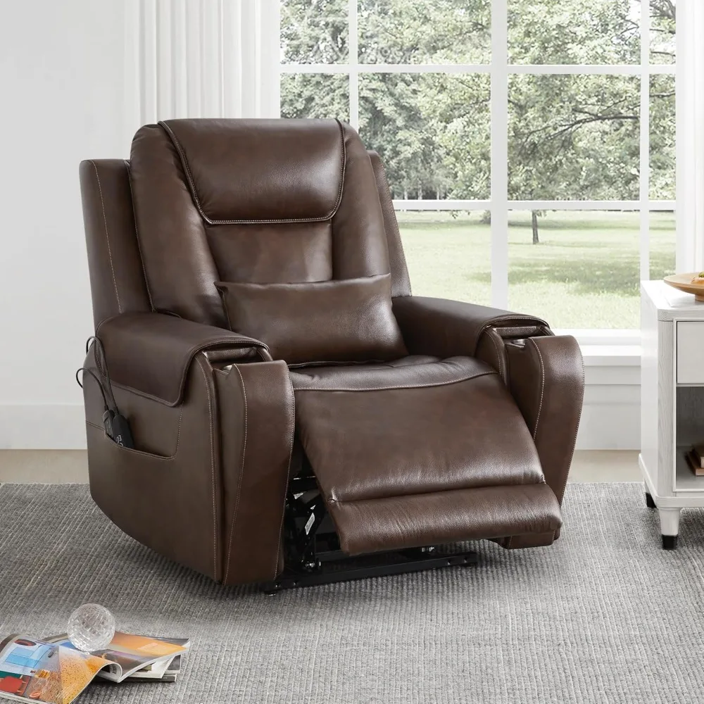 

Electric Power Lift Recliner Chair for Elderly, Oversized Genuine Leather Chair with Cup Holders and USB Ports, Christmas Gift