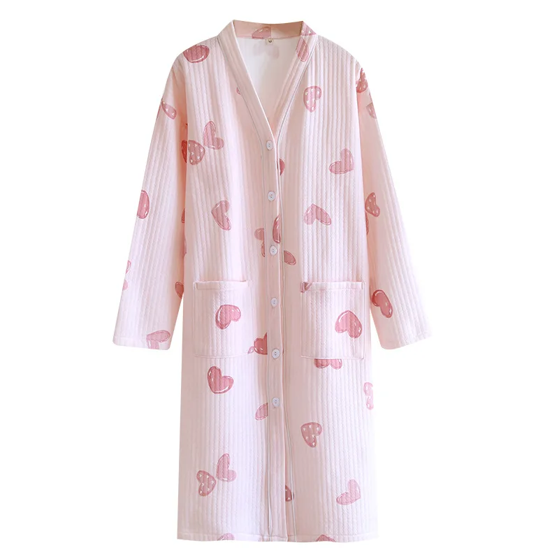 Winter New Cotton Air Layer Kawaii Girls Floral Sleep Robe Dress Women\'s Nightgowns Nighttie Sleepshirts Ladies Home Clothes