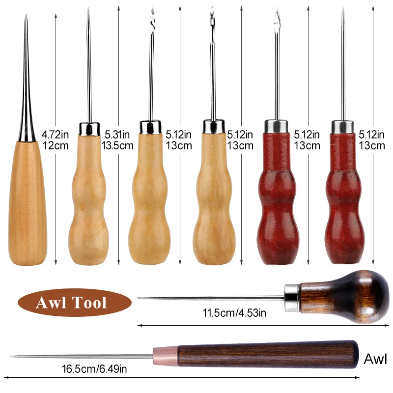 1PC Wooden Handle Sewing Awl Scratch Awl Tool Pin Punching for Leather Pouch Hole DIY Handmade Stitcher Shoe Repair Tool