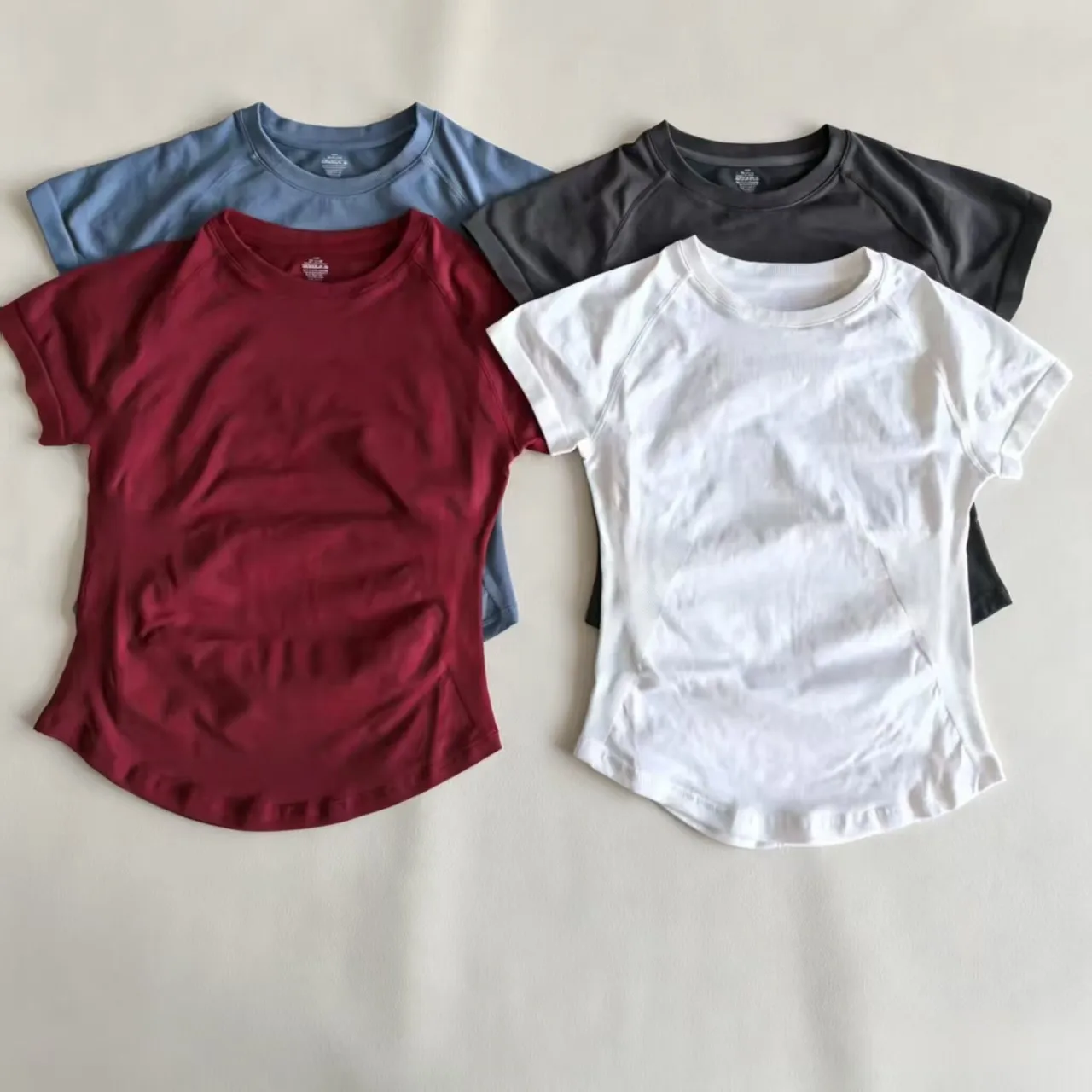 Dneyf Women 1D-2F-3Y Raglan Short‑Sleeve Workout T‑Shirt, Quick‑Dry Slim Fit Curved Hem Yoga Gym Sports Top With Custom Label