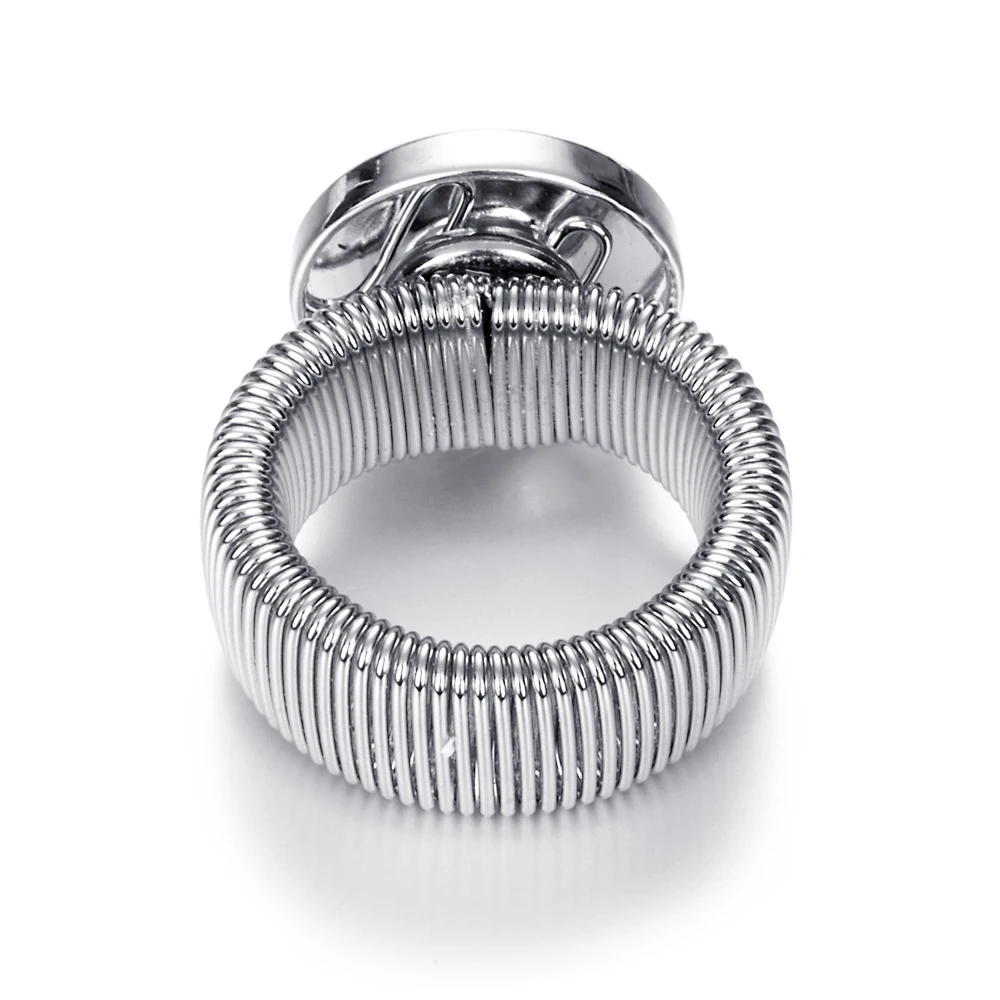 Free Size White Plated Metal Elastic Rings Fit 18mm Snaps Button Charm Jewelry For Women Men