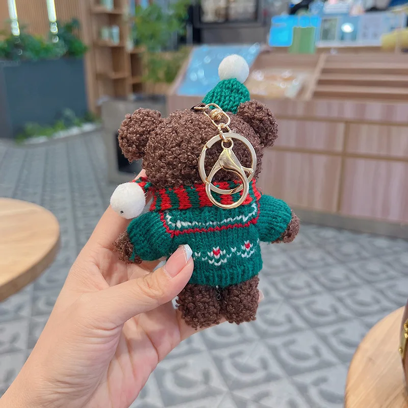 Miniso 2026 [Christmas Gift] Creative Gingerbread Man Sweater Bear Keychain Cartoon Plush Scarf Doll Bag Ornament Gift for Girls