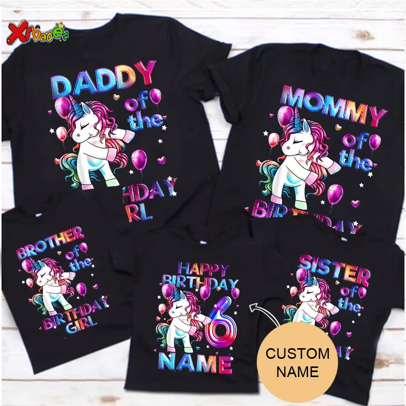 Girls Unicorn Birthday Shirts Family Matching Outfits Party Custom Name Toddler Baby T Shirt 5 10 Years Old Girl Outfit Familia