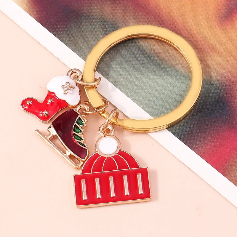 Cute Enamel Christmas Hat Boots Charms Keychain for Car Key Festival Gift for Women Men Handbag Keyrings DIY Jewelry Accessories image 4