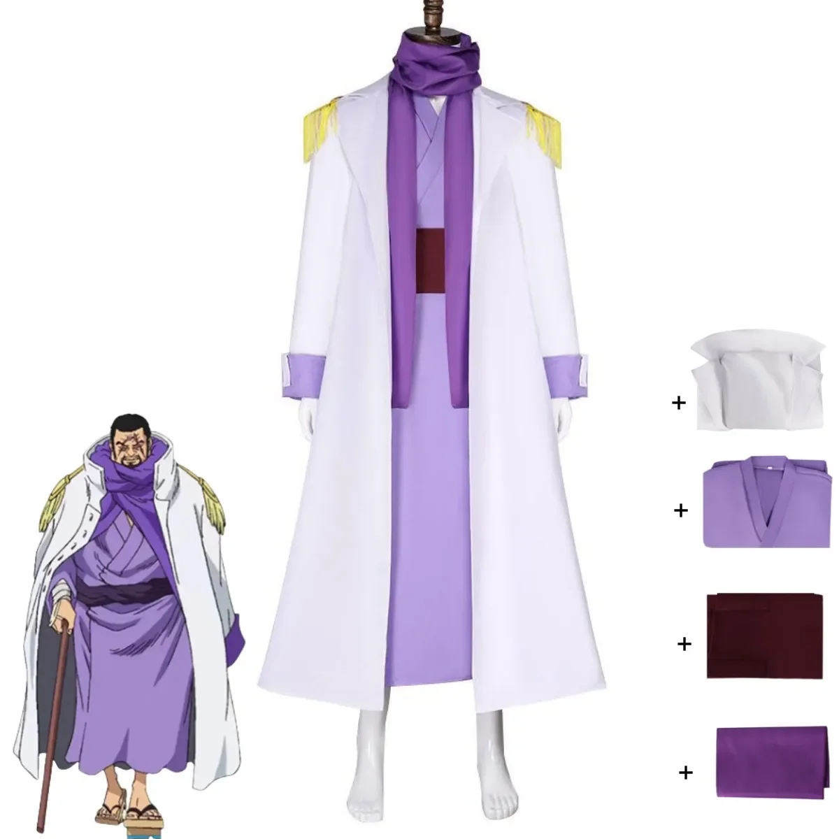 Anime General Issho Cosplay Costume Fujitora Admiral Marine Trench Japanese Purple Kimono Cloak Man Halloween Carnival Suit