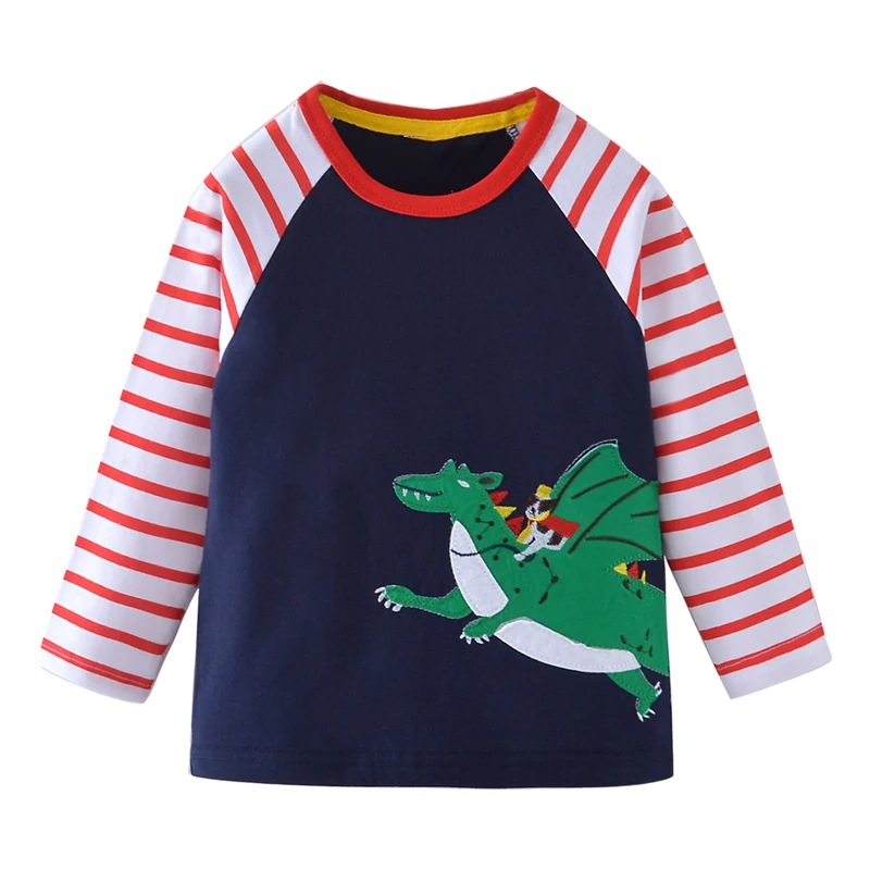 Little maven 2023 Baby Kids Tops Autumn Casual Clothes Cotton T-shirt Long Sleeves Animal Dinosaur Boys Long Sleeve T Shirts