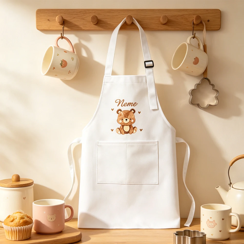 カスタマイズされた名前入りの小さなライオンと小さなクマのエプ - Kitchen Baking Cloth のレビューと価格