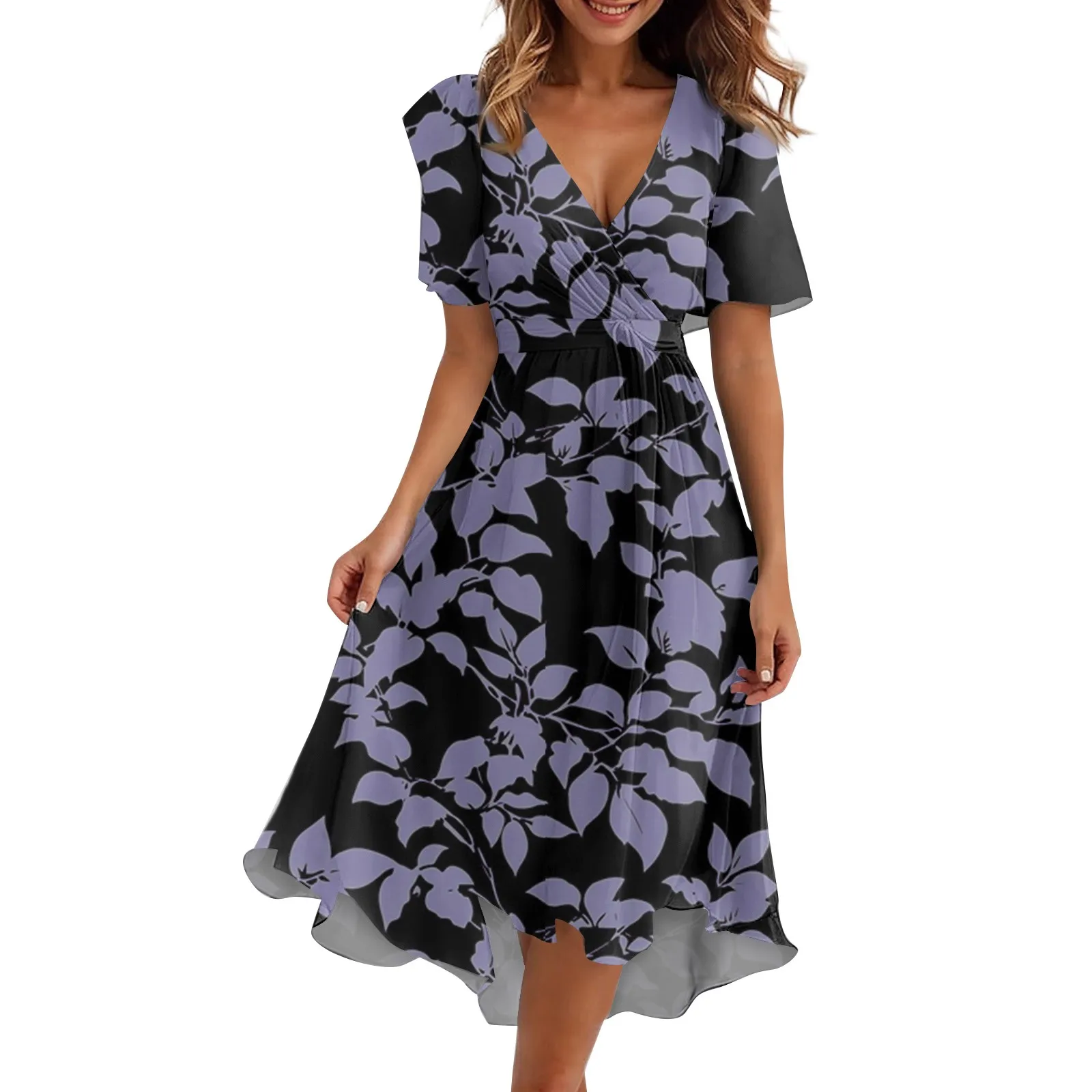 

Женское свободное платье трапециевидной формы с v-образным вырезом и короткими рукавами, женское элегантное модное повседневное элегантное темпераментное платье трапециевидной формы