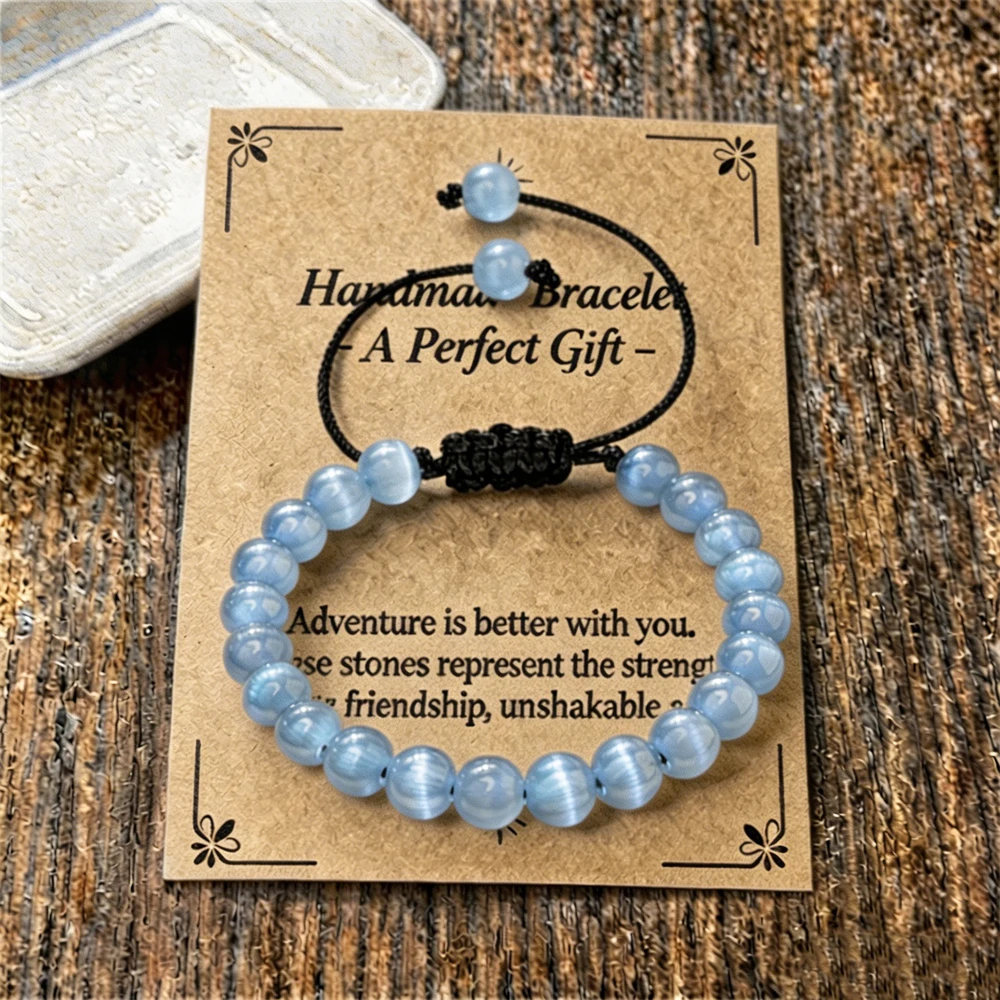 Pulseira de Pedra Natural Olho de Gato em 12 Cores para Homens e Mulheres, Bracelete Trançado Brilhante com Cartão de Presente, Joia de Moda para Cura Energética
