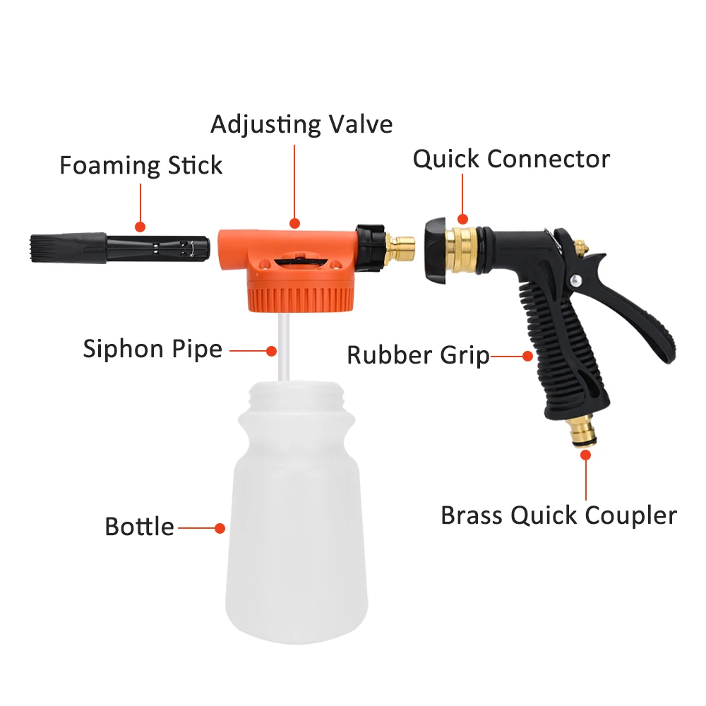 Car Wash Garden Hose Foam Gun Car Cleaning Snow Foam Lance Car Water Soap Foam Sprayer Low Pressure Adjustable Foam Gun