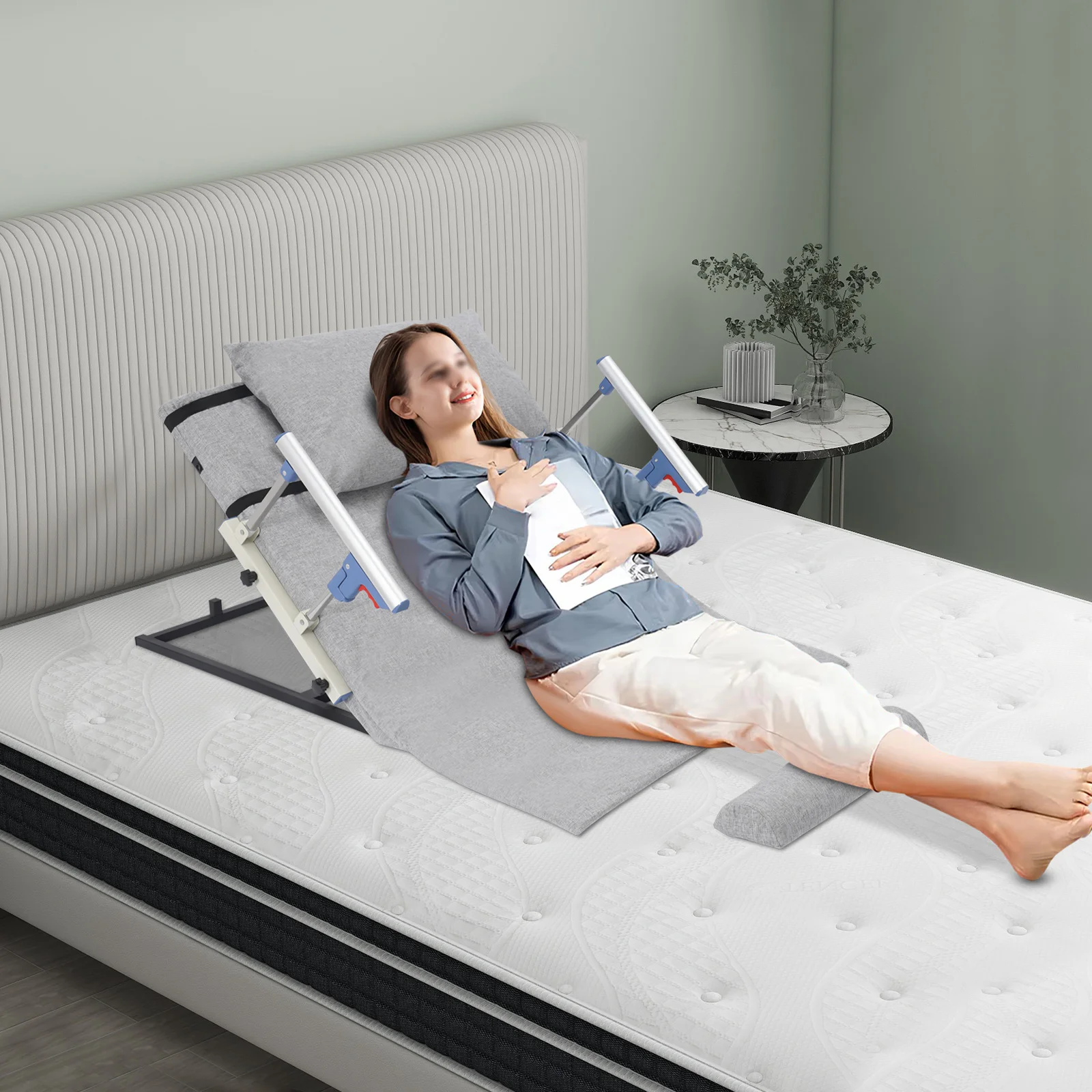 Power Lift Bed Backrest Electric Lifting Bed Backrest with Guardrail Power Adjustable Bed Sitting Assist Support 85cm Short Cushion 2-70° Angle Adjustment Foldable Design Bed Sitting Assist Cushion for Elderly & Post-Surgery Use