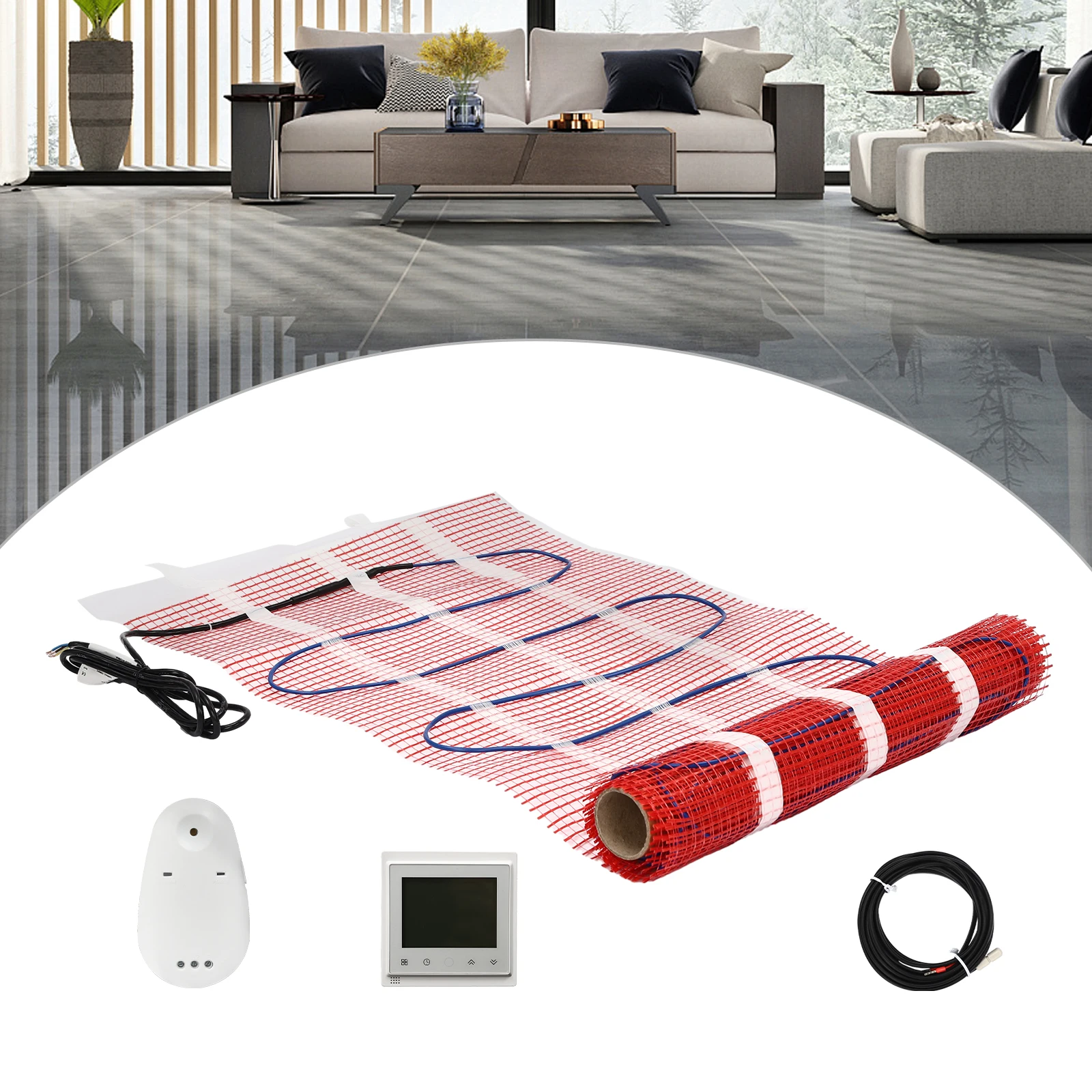 10/20/30/100Square Foot Underfloor Heating Set Heating Pad 120v 360w/240w/120w/1200w Thermostat Alarm Temperature Sensor