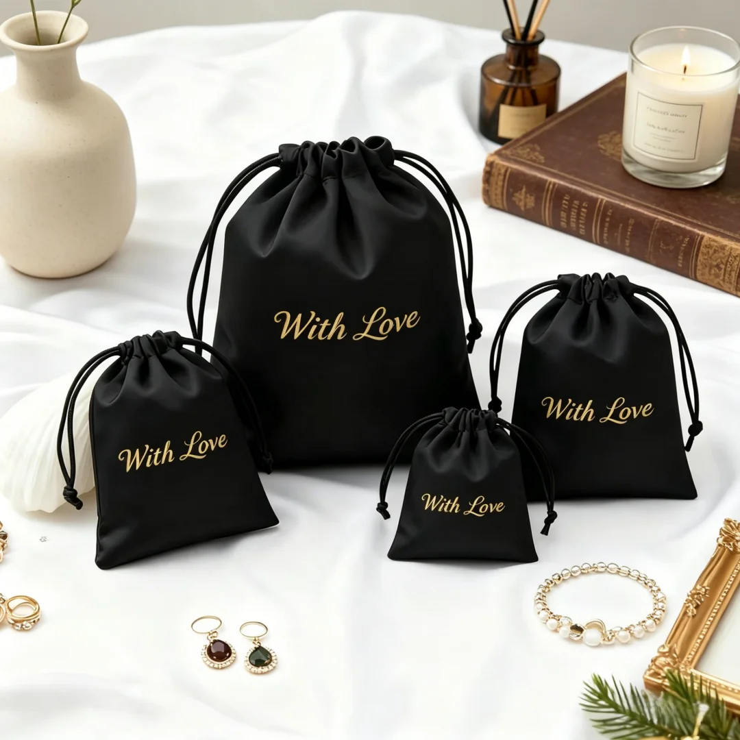 

10x15cm Satin Drawstring Pouch Custom Logo High-Quality Silk Bag for Hair Bundles Lashes Wigs Soap Jewelry Wedding Gift Packing