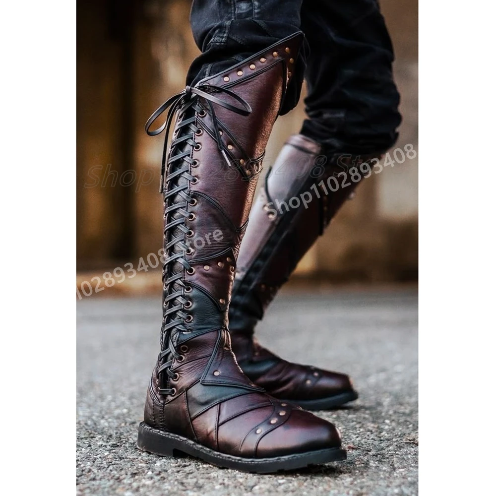 Groene Kant Strappy Klinknagels Decor Mannen Laarzen 2025, Lederen Ronde Neus Retro Stijl Schoenen voor Mannen Plat met Herfst Zapatillas Mujer