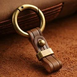 Retro Keychain Cowhide Leather Men Key Chain Women Bag Charm Car Key Ring Holder Vintage for Male Cowboy Gift for Gadget Jewelry