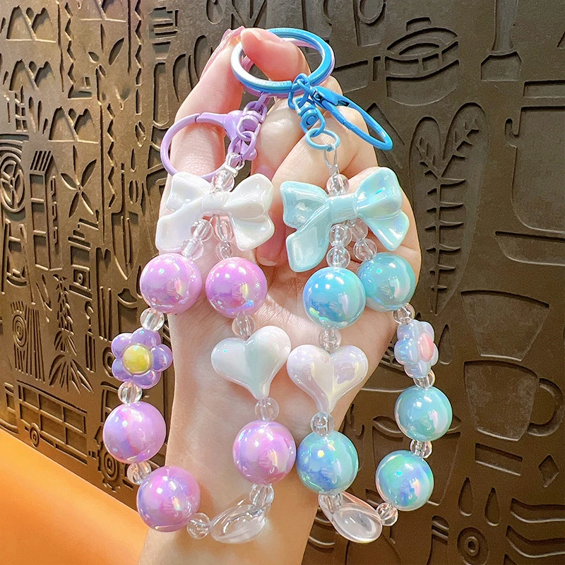 Butterfly Bowknot Beaded Mobile Phone Charm Strap Keychain Lanyard For Women Cute Girl Jewelry Phone Hanging Rope Holder Pendant