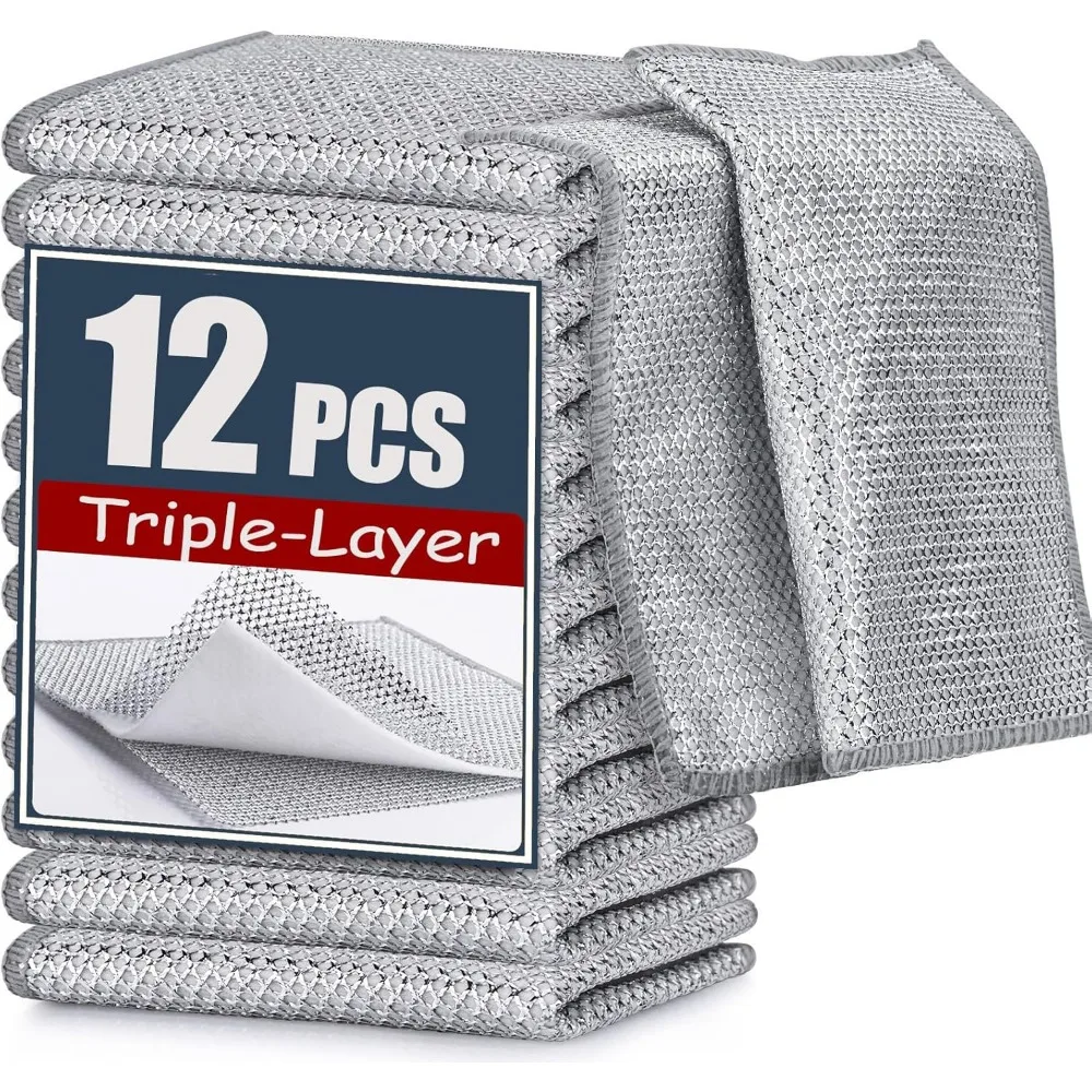 

12 Pcs New Upgrade Steel Wire Dishcloth,Triple-Layer Steel Wire Cleaning Cloth,Powerful Cleaning Non-Scratch Wire Dishclo