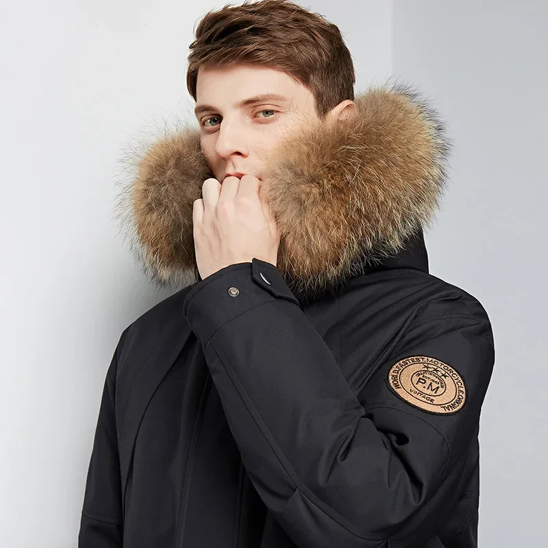 New Models Men's Winter White Duck Down Jacket Warm Mid-Length Hooded Thick Business Plus Size Men Tooling Clothing Men Jacket