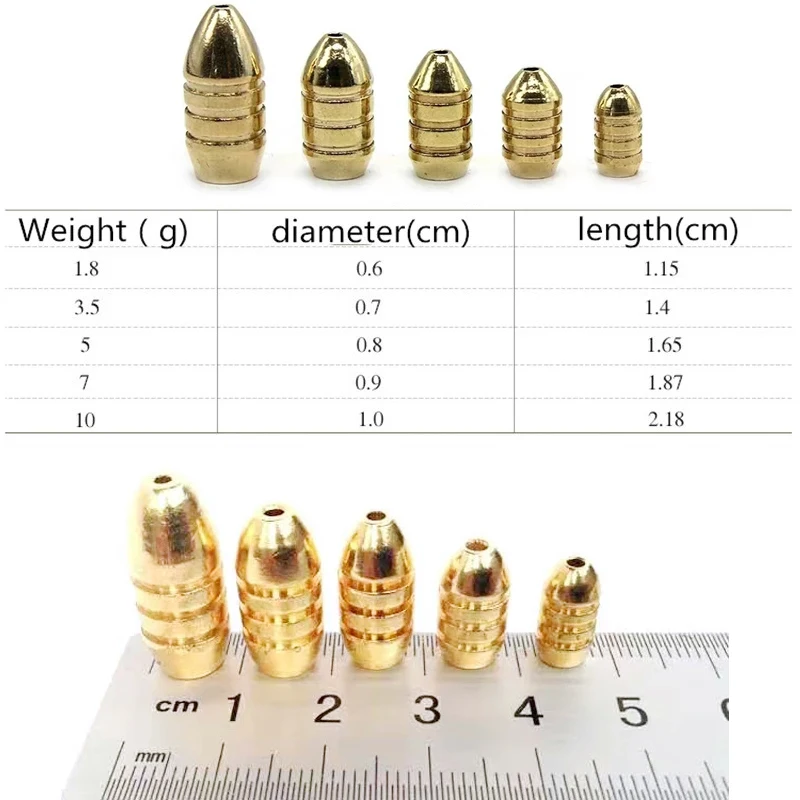 JIGEECARP 5pcs ปลาคาร์พตกปลาทองเหลือง Bullet Sinker น้ำหนักชุดตกปลา SLIP Sinker 1.8G 3.5g 5G 7g 10g ปลาคาร์พ RIG Tackle อุปกรณ์เสริม