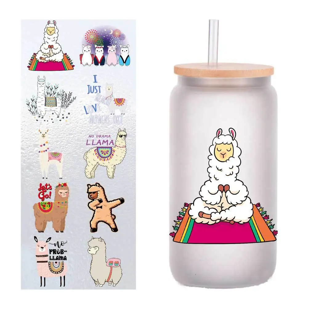 

10 pieces/pack cartoon alpaca spit UV transfer sticker Crystal label glass sticker customized four inches