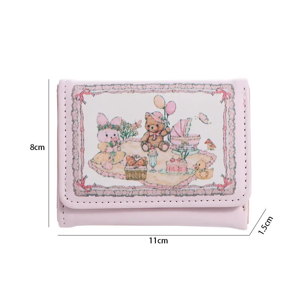Lovely Picnic Three Fold Wallet Dream Spring Multi-card Position Wallet Short Card Holder Rabbit Bear Purse Bag Girl