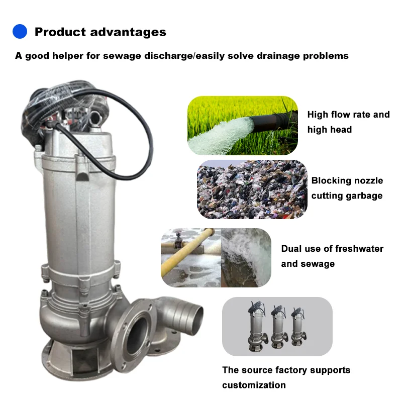 Hot Sale 220V/380V Submersible Sewage Pump Cutting Grinder Pump Dirty Water Sludge Pump for Farm Sewage
