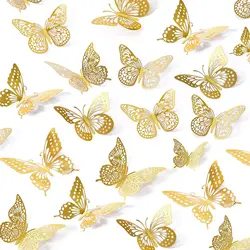 48PCS Three-Dimensional Butterfly Wall Sticker, 48 Three-Dimensional Gold Butterfly Decoration, Suitable for Birthday Decoration