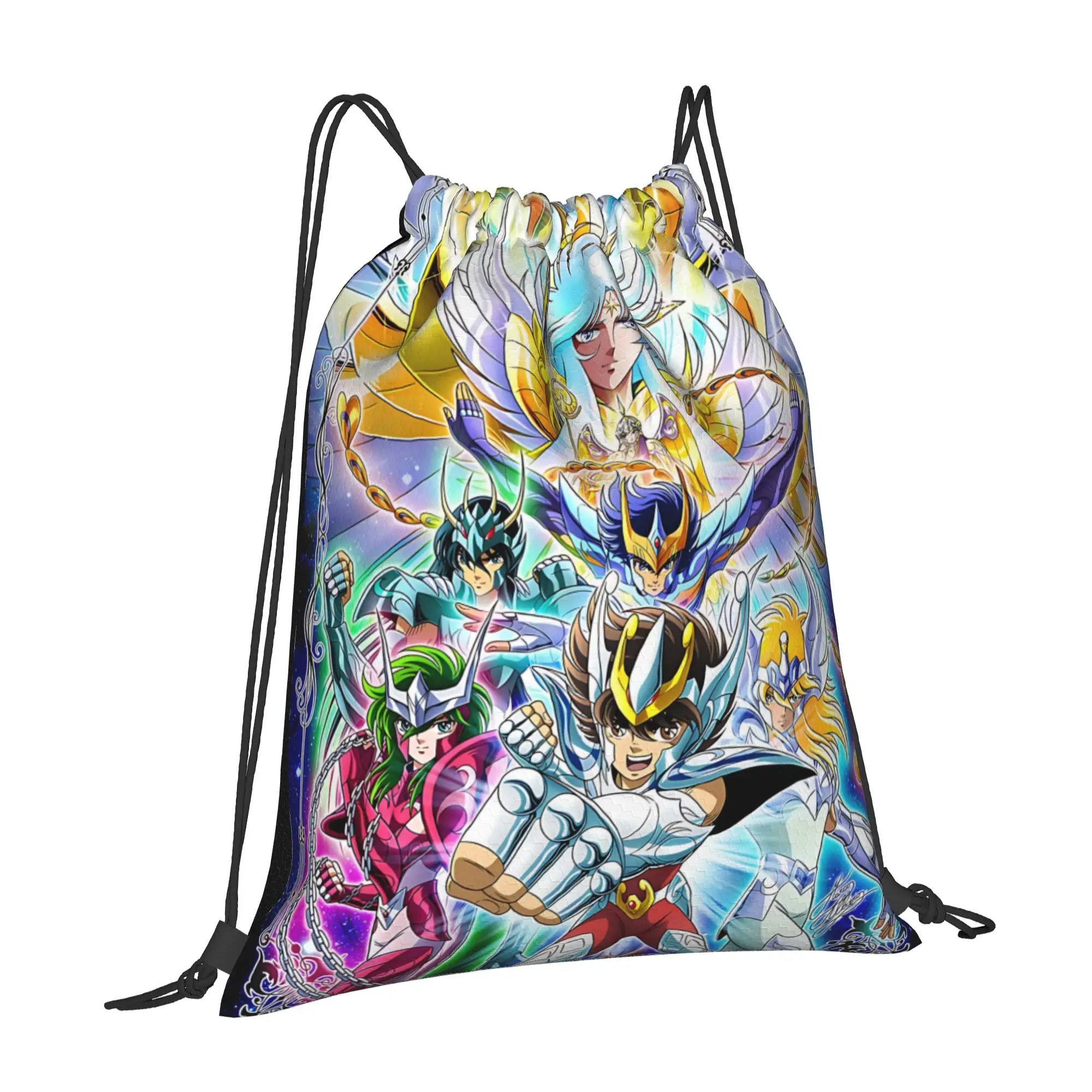 For travel Pouch Saint Seiya  Kawaii Drawstring Bags Sports Shoe Clothes Storage Multi-function Teen Portable Rucksack