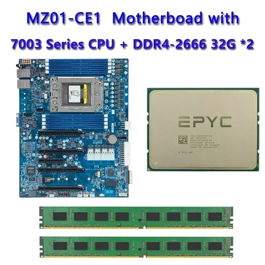 Placa base MZ01-CE1 REV2.0/3,0/64GB DDR4-2666 RAM EPYC 7663 7763 7713 7643 75F3 7543 7453 7443 73F3 7413 7513 7343 7313 C