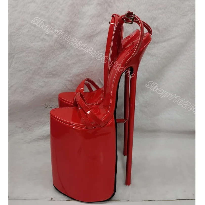 

Red Patent Leather Sexy Sandals Open Toe Solid British Style Summer Platform Women Dress Stiletto Sandals Zapatos Para Mujere