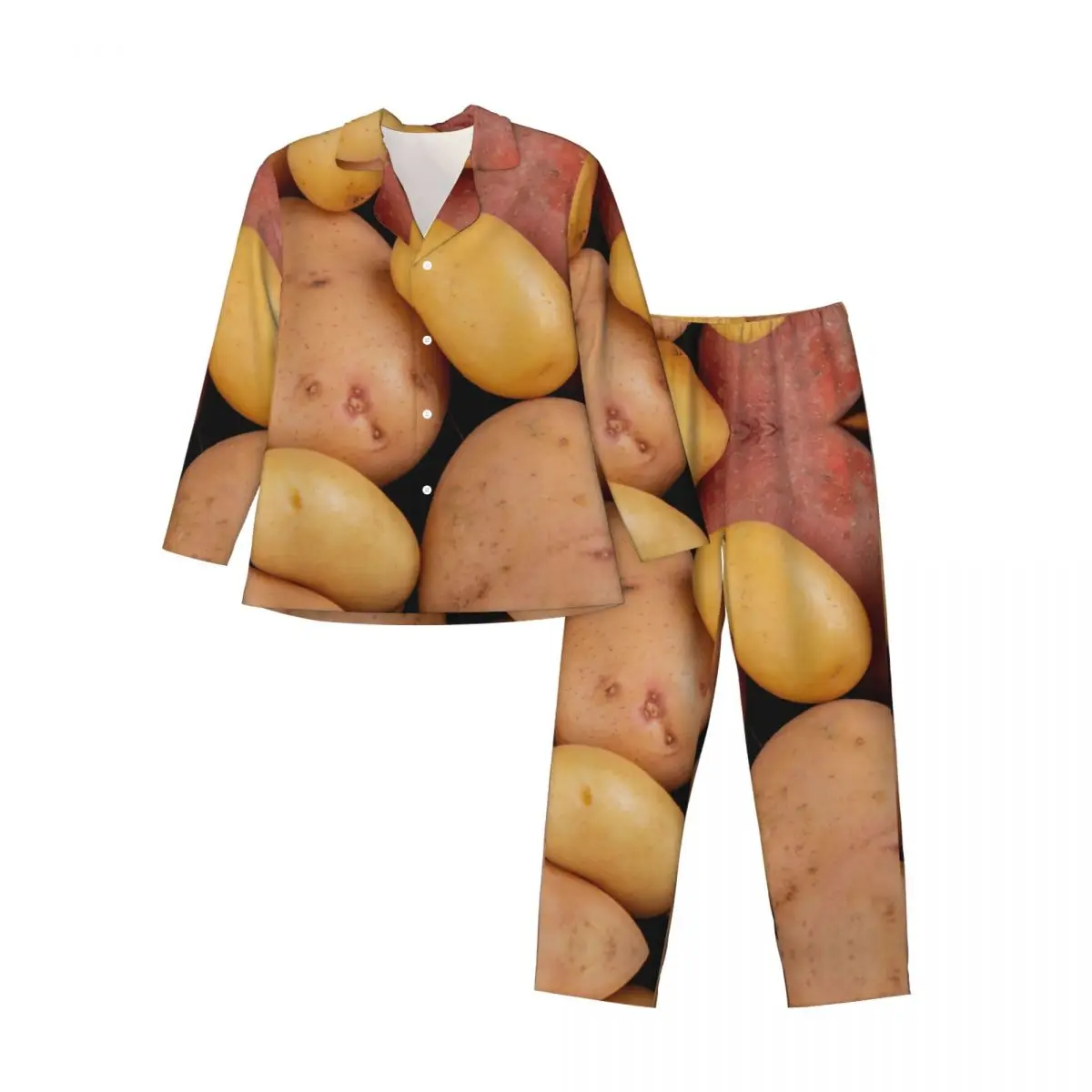 Men Pajamas Set of Autumn Winter Long-Sleeved White New Red Potatoes Home Clothing Sleepwear 2PCS/Set