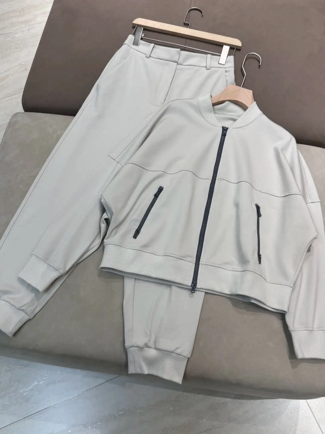 Spring Summer 2025 Women's Cotton Casual Sweatshirt Top Suit Hooded Zip-up Jacket + High Waist Straight Pants 2-Piece Set