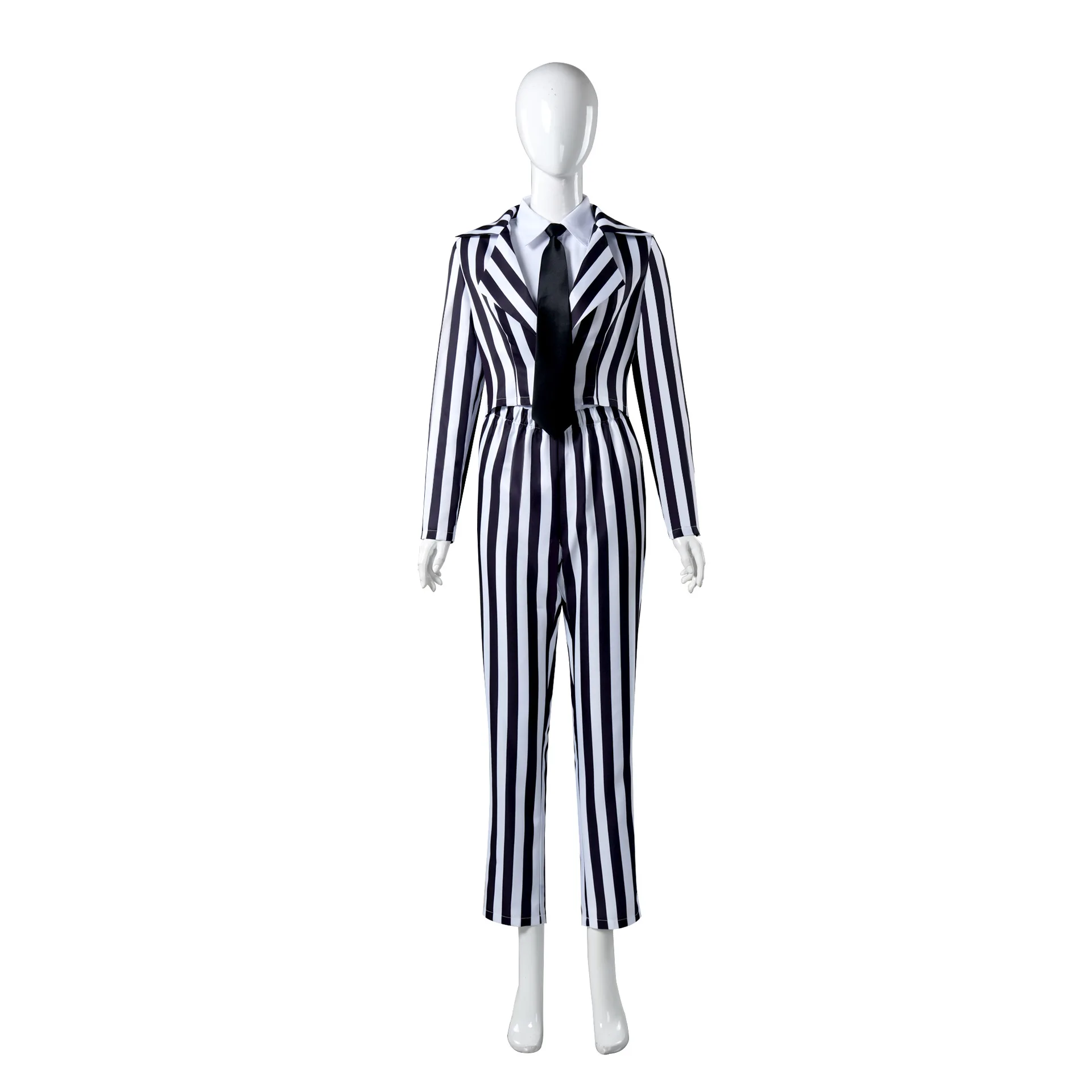 

A Black And White Vertical Striped Suit Cosplay Costume For The Movie Character "The Exorcist" For Film Role-playing