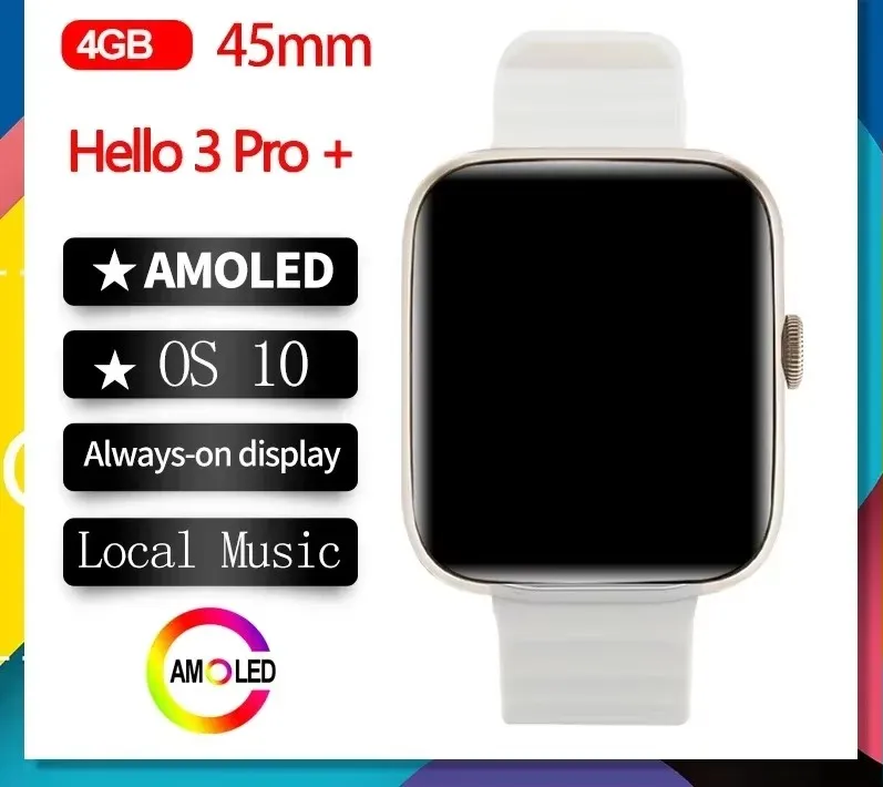 

Reloj inteligente Hello 3 Pro + AMOLED для мужчин и женщин, приставка с 4 ГБ ПЗУ, grabación de música Local de 45 мм, OS10,