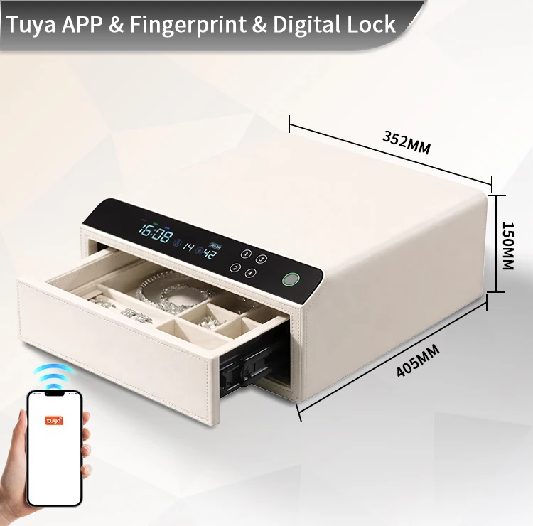 Digital Fingerprint Smart Safe Leather Bluetooth Drawer Safe Jewelry Watch Winder Key Safe
