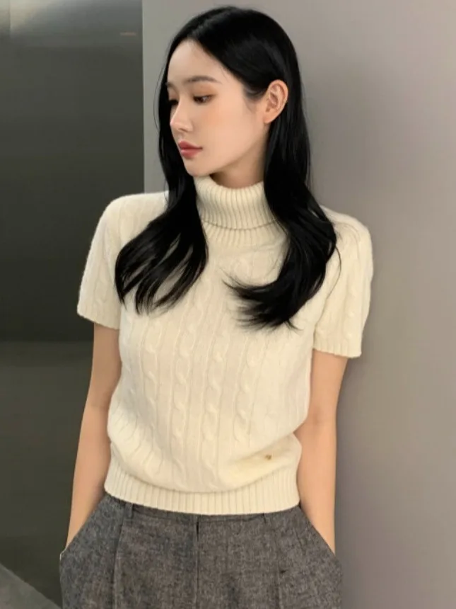 

Chic Autumn Winter ort Sve Knitwear High Collar Simple Versatile Slimming Top for Women Faionable Twist Design
